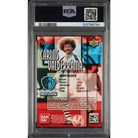 1997 Upper Deck MLS #45 Carlos Valderrama PSA 8 Nm-Mt Tampa Bay Mutiny El Pibe - Picture 2 of 2